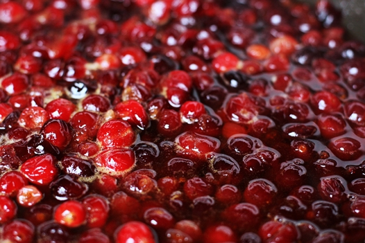 homemade cranberry sauce cooking in the pan